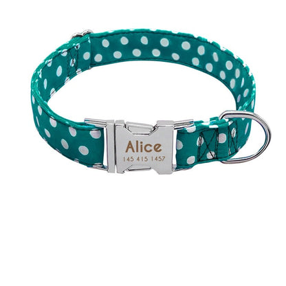 Personalisiertes Nylon Hundehalsband, blau gepunktet / Minikauf.ch