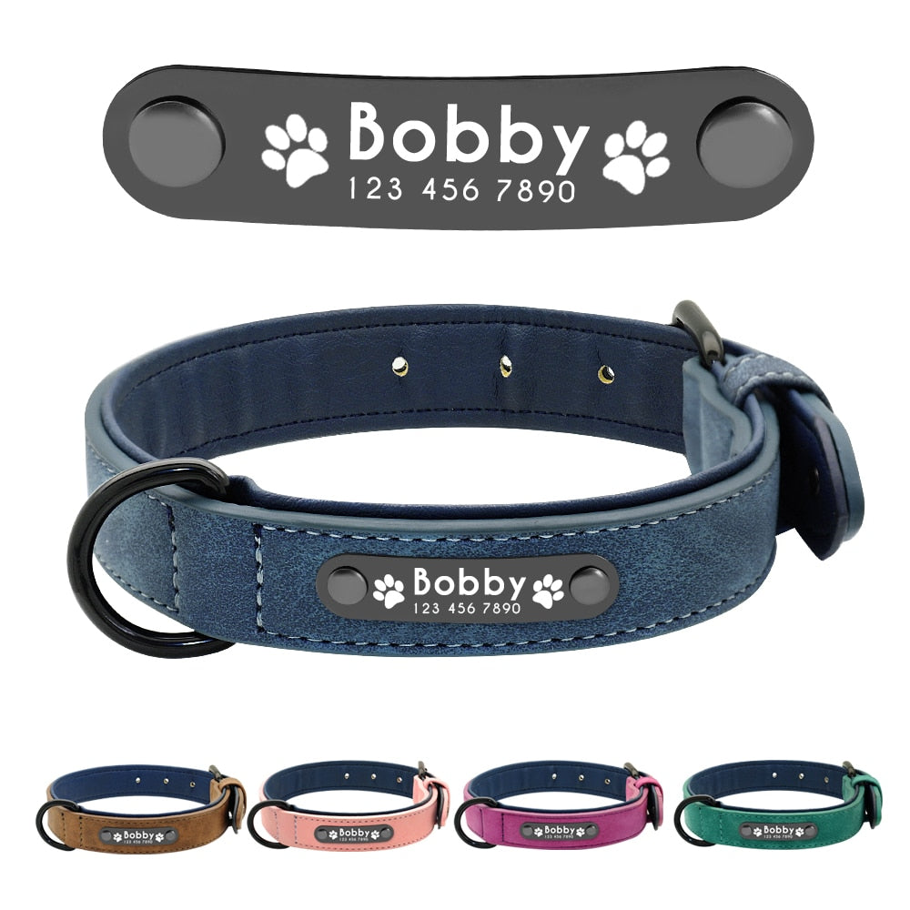 Personalisiertes Leder Hundehalsband mit Name & Nummer / Minikauf.ch