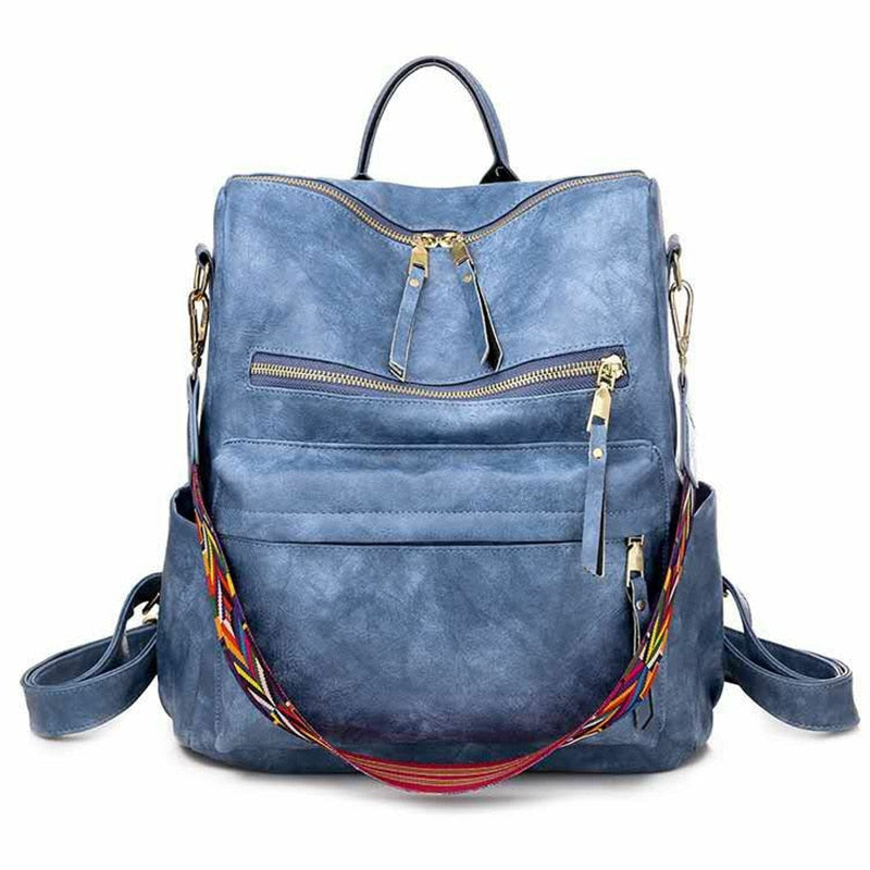 Leder Retro Rucksack Frauen, Blau / Minikauf.ch