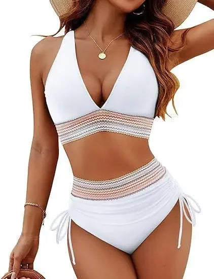 Push-Up Bikini Struktur & V-Ausschnitt, Weiss  / Minikauf.ch