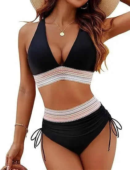 Push-Up Bikini Struktur & V-Ausschnitt, Schwarz / Minikauf.ch