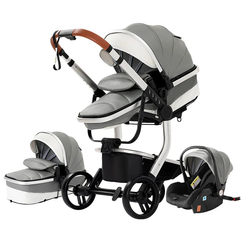 Tragbarer Leder Kinderwagen, Grau / Minikauf.ch