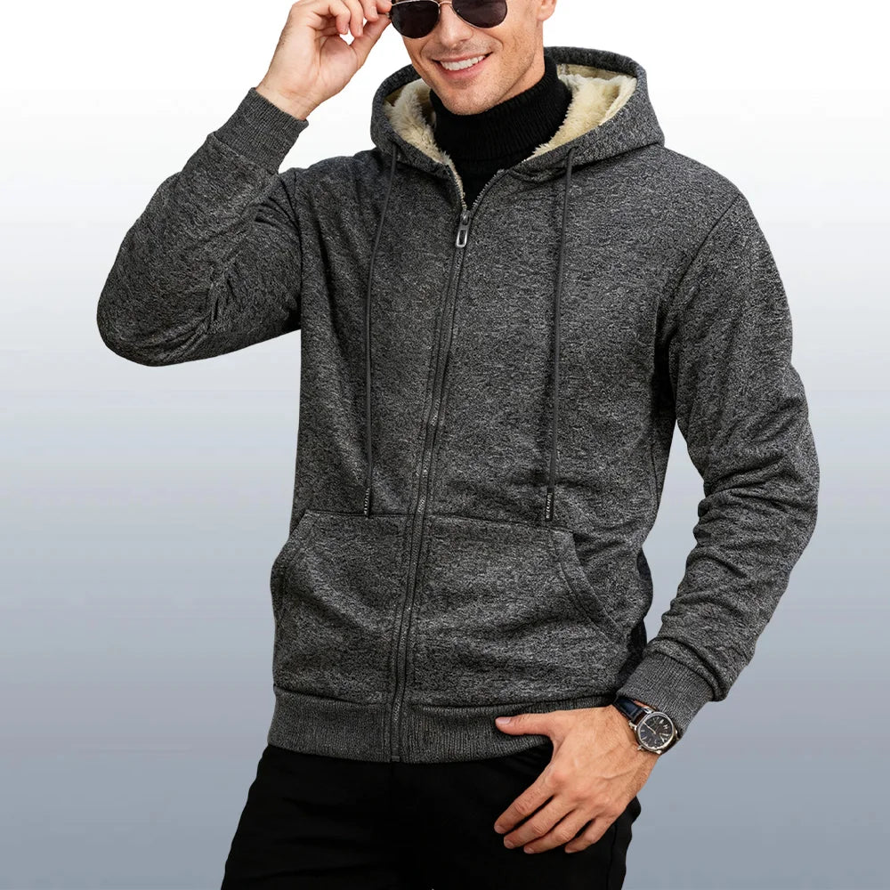 Herren Fleece Winterjacke, Kapuze & Reissverschluss, dunkelgrau / Minikauf.ch