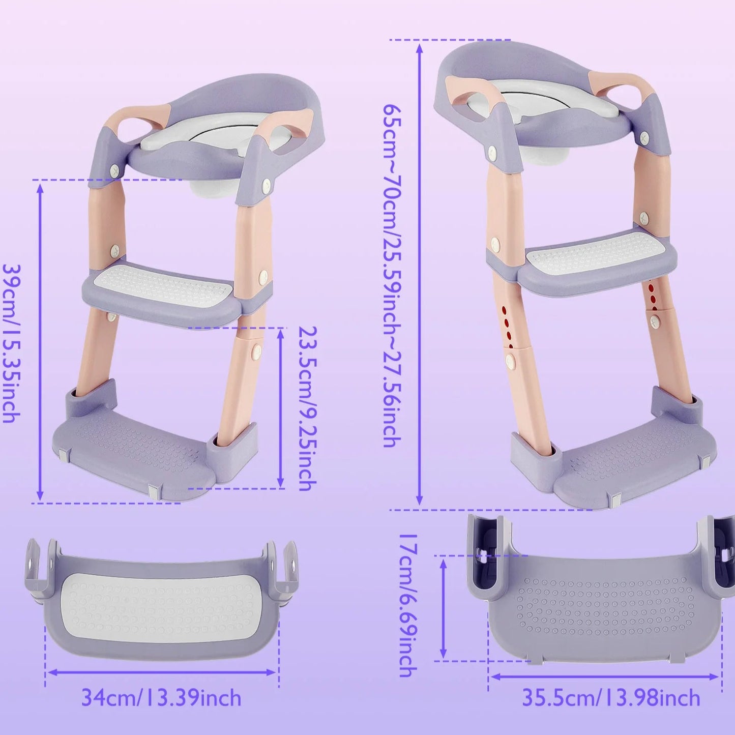 Grössenangaben vom Kinder-Toilettensitz mit Treppe – Höhenverstellbar & Klappbar / Minikauf.ch
