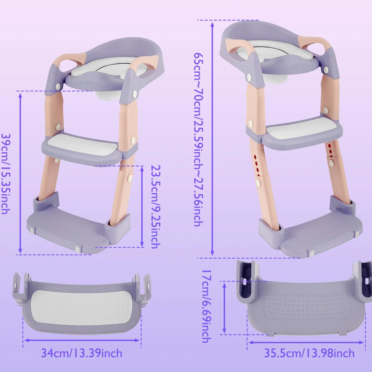 Grössenangaben vom Kinder-Toilettensitz mit Treppe – Höhenverstellbar & Klappbar / Minikauf.ch