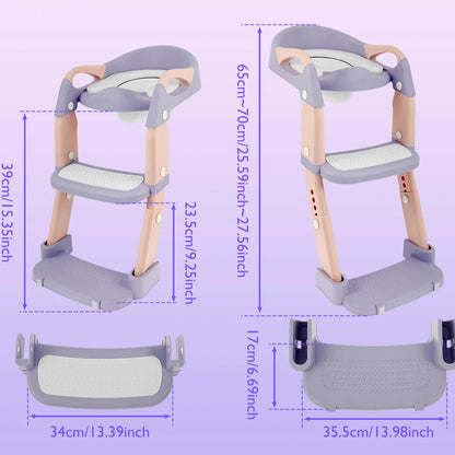 Grössenangaben vom Kinder-Toilettensitz mit Treppe – Höhenverstellbar & Klappbar / Minikauf.ch