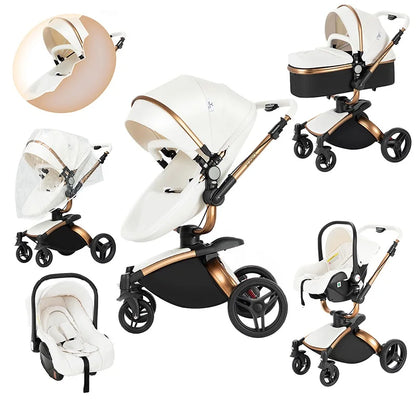 Kinderwagen mit 360° Drehung & Babyschale – Luxus Buggy für Neugeborene, Weiss / Minikauf.ch