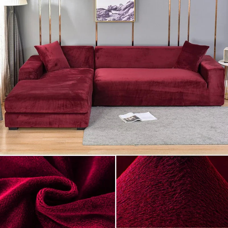 Plush Stretch Sofa Cover, solid Color