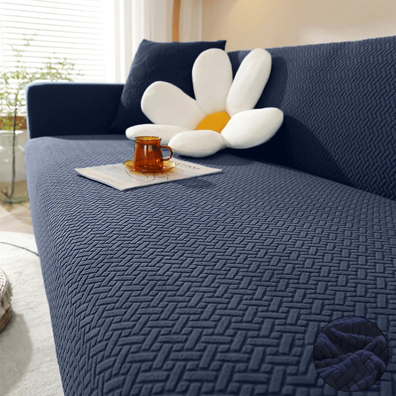Stretch Jacquard Sofabezug - 1-5 Sitzer & Ecksofa, Marineblau / Minikauf.ch