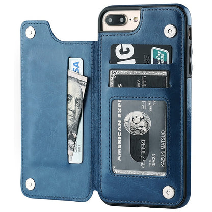 Leder iPhone Handyhülle mit Kartenhalter, blau / Minikauf.ch