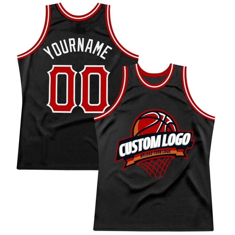 Personalisiertes Basketball Tanktop mit Name, Nummer & Logo, Schwarz & Rot / Minikauf.ch