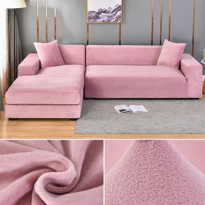 Plush Stretch Sofa Cover, solid Color