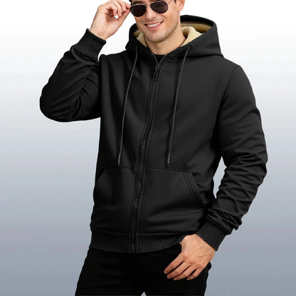 Herren Fleece Winterjacke, Kapuze & Reissverschluss, schwarz / Minikauf.ch