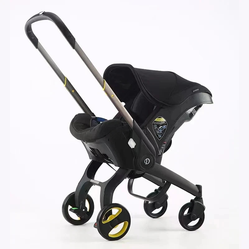 Leichter Kinderwagen mit Babyschale, schwarz / Minikauf.ch