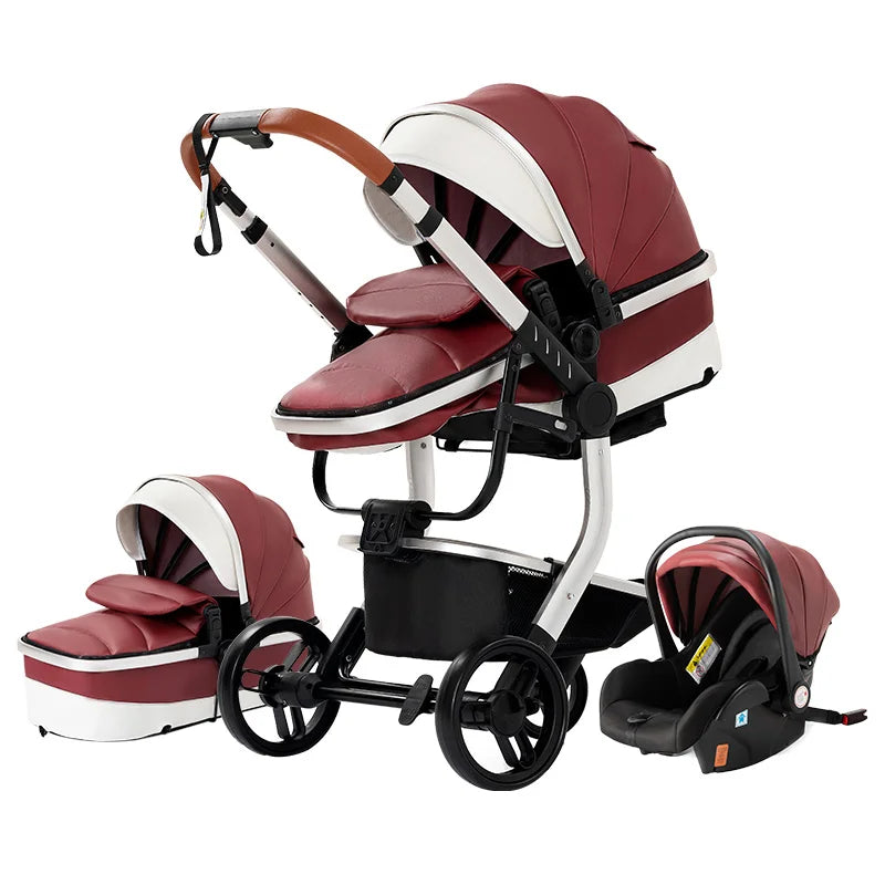 Tragbarer Leder Kinderwagen, Rot / Minikauf.ch