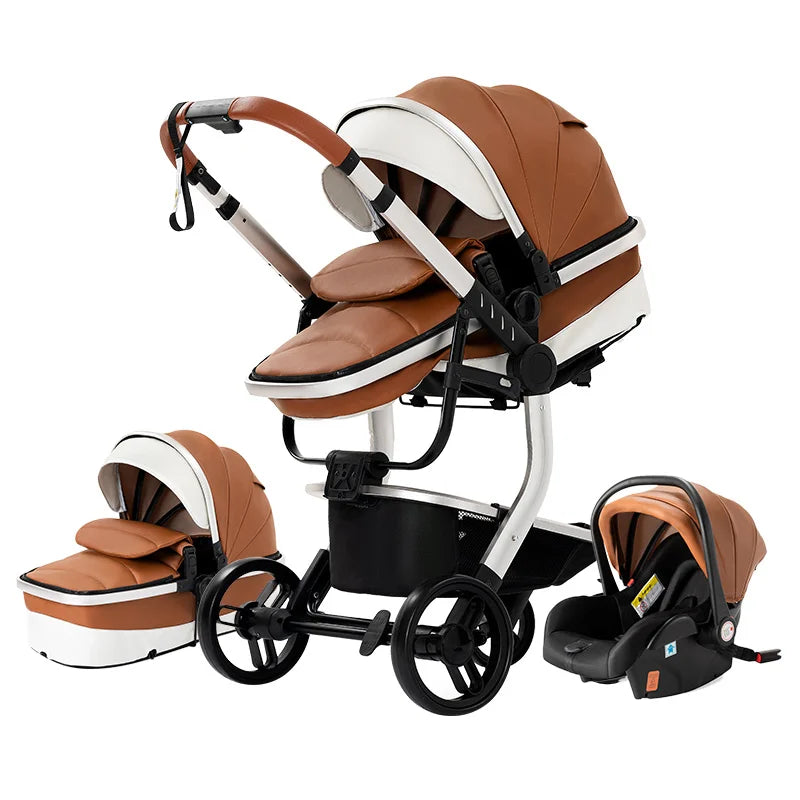 Tragbarer Leder Kinderwagen, Khaki / Minikauf.ch