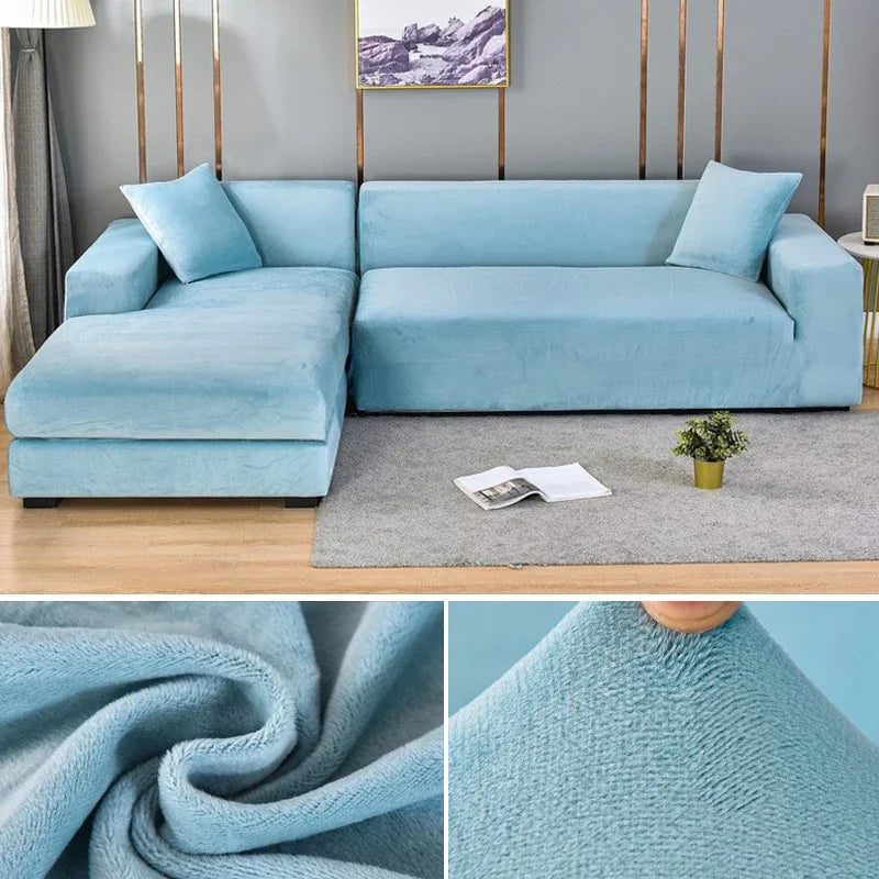 Plush Stretch Sofa Cover, solid Color