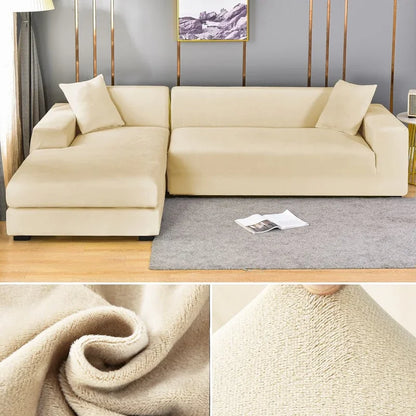 Plush Stretch Sofa Cover, solid Color