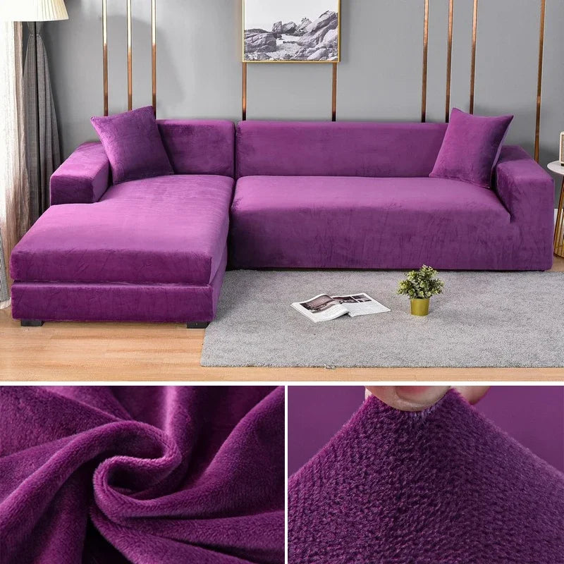 Plush Stretch Sofa Cover, solid Color