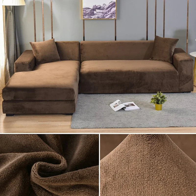 Plush Stretch Sofa Cover, solid Color