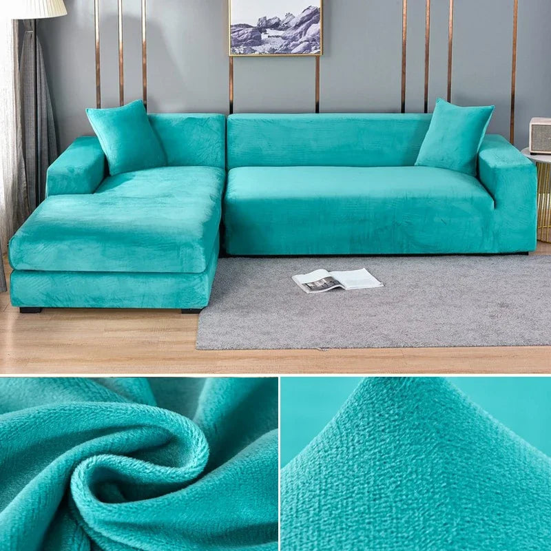 Plush Stretch Sofa Cover, solid Color