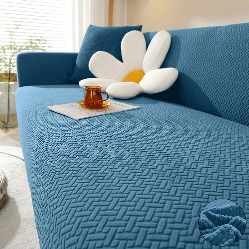 Stretch Jacquard Sofabezug - 1-5 Sitzer & Ecksofa, Seeblau / Minikauf.ch