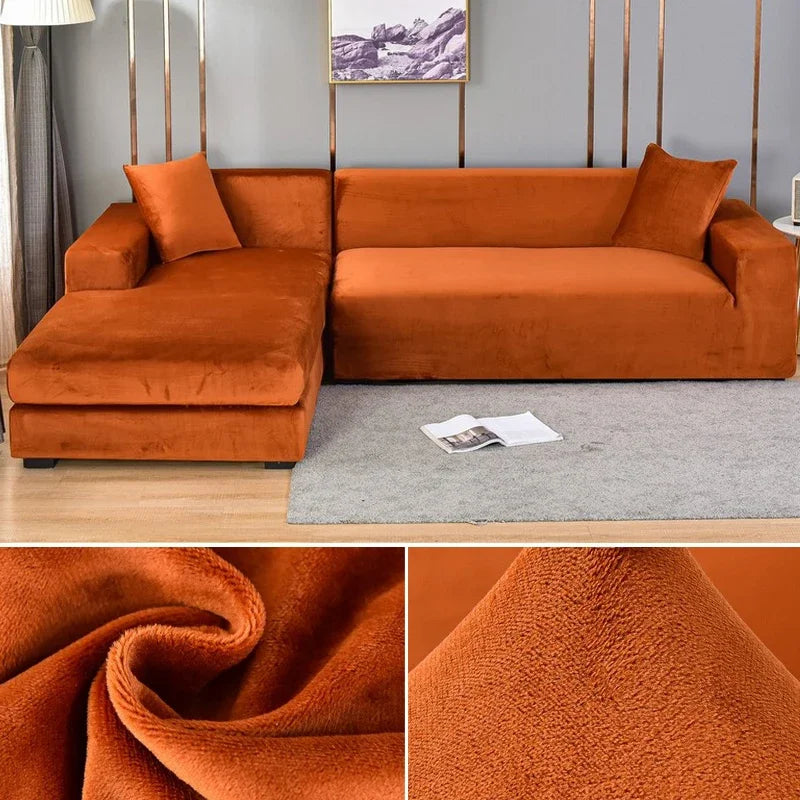 Plush Stretch Sofa Cover, solid Color