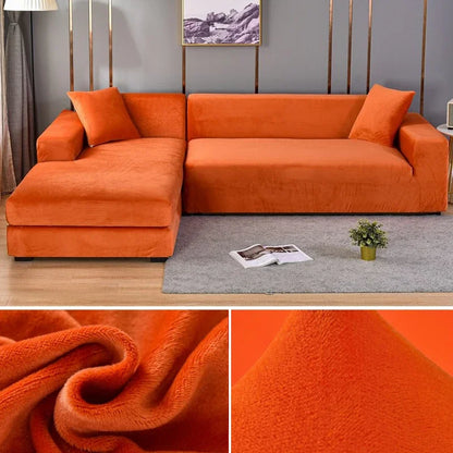 Plush Stretch Sofa Cover, solid Color