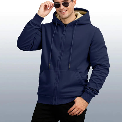 Herren Fleece Winterjacke, Kapuze & Reissverschluss, marineblau / Minikauf.ch