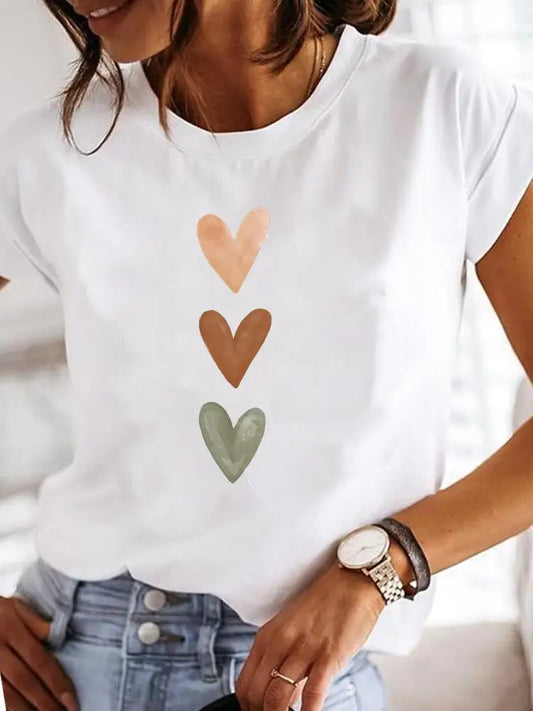 Damen T-Shirt mit Druckmuster, Herzen / Minikauf.ch