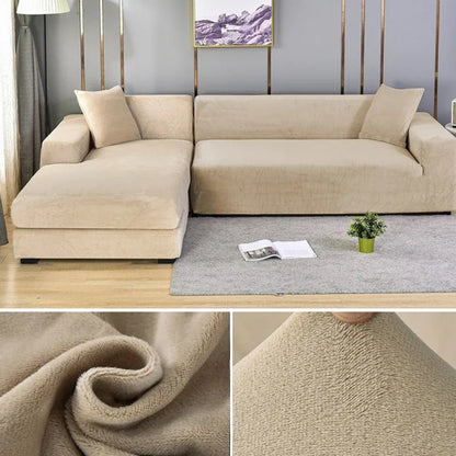 Plush Stretch Sofa Cover, solid Color