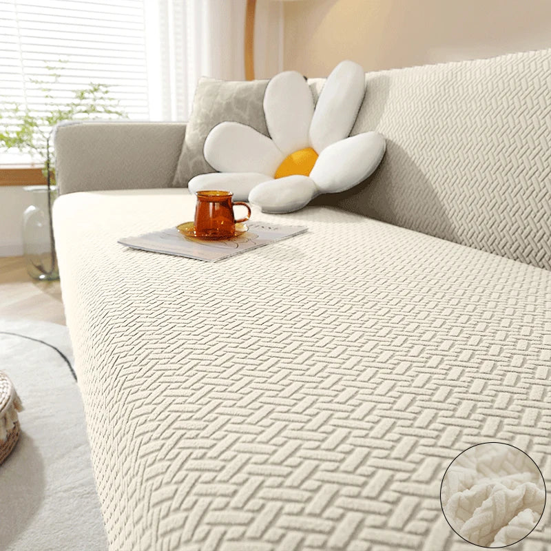 Stretch Jacquard Sofabezug - 1-5 Sitzer & Ecksofa, Creme/ Minikauf.ch