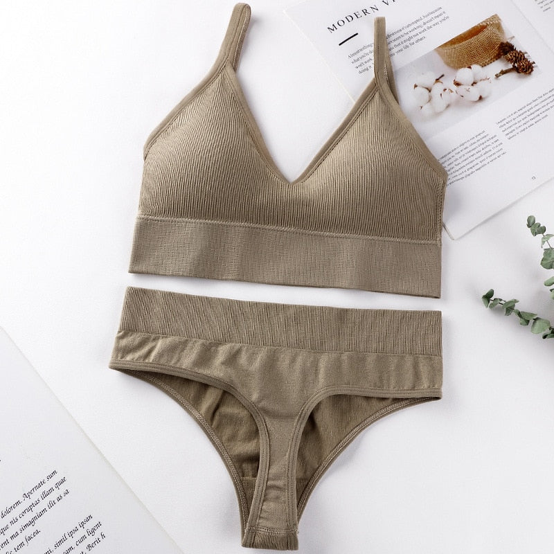 Push Up Sport Unterwäsche Set Frauen, Khaki / Minikauf.ch