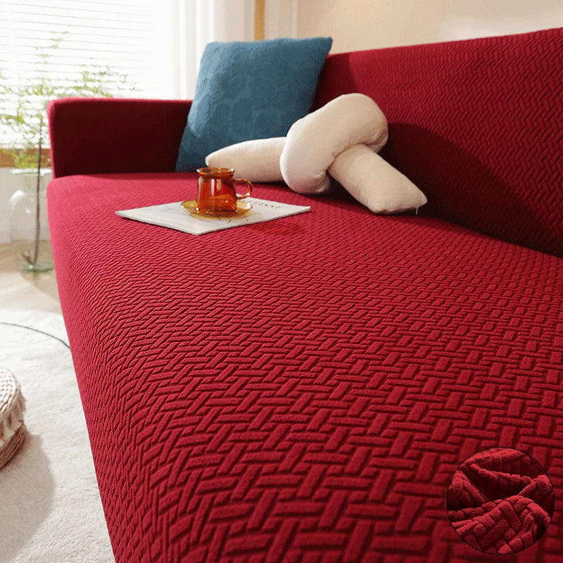 Stretch Jacquard Sofabezug - 1-5 Sitzer & Ecksofa, Weinrot / Minikauf.ch