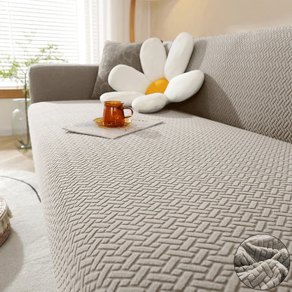 Stretch Jacquard Sofabezug - 1-5 Sitzer & Ecksofa, Khaki / Minikauf.ch