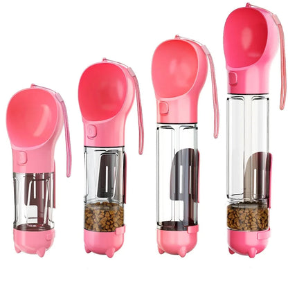 Tragbare Hunde Wasserflasche mit Futterspender und Kotbeutel, pink / Minikauf.ch