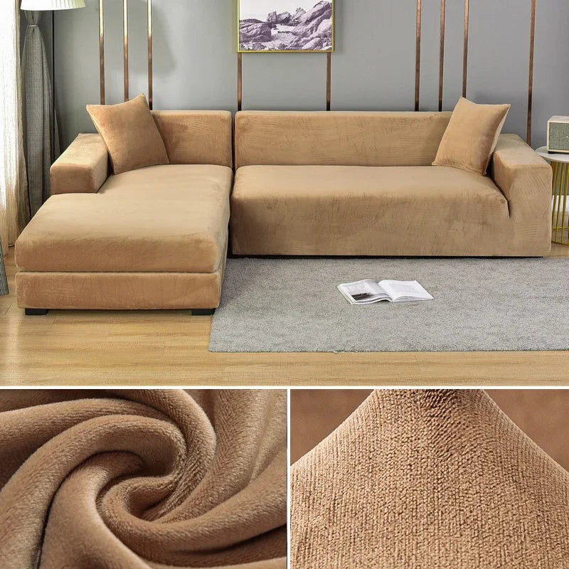 Plush Stretch Sofa Cover, solid Color