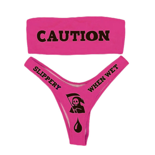Lustiger Bikini *Vorsicht rutschig*, Pink / Minikauf.ch