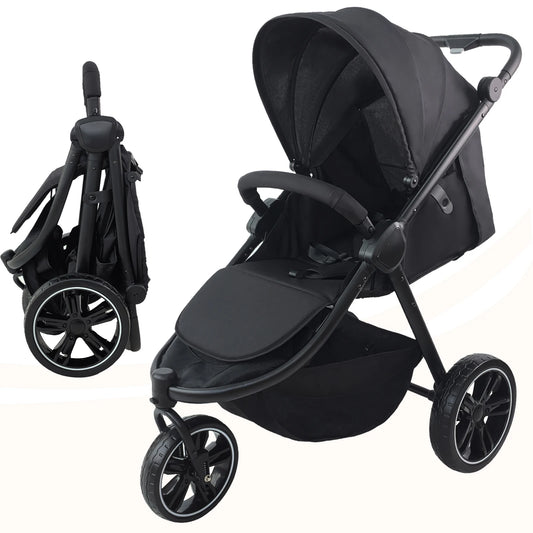 Dreirad Kinderwagen mit Liegefunktion & 5-Punkt-Gurt, schwarz / Minikauf.ch