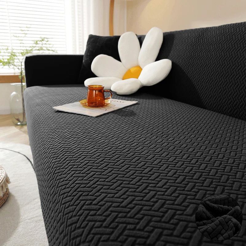 Stretch Jacquard Sofabezug - 1-5 Sitzer & Ecksofa, Schwarz / Minikauf.ch