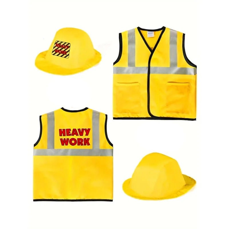 Kinder Bauarbeiter-Weste Kostümset mit Werkzeugen & Helm, Gelb / Minikauf.ch