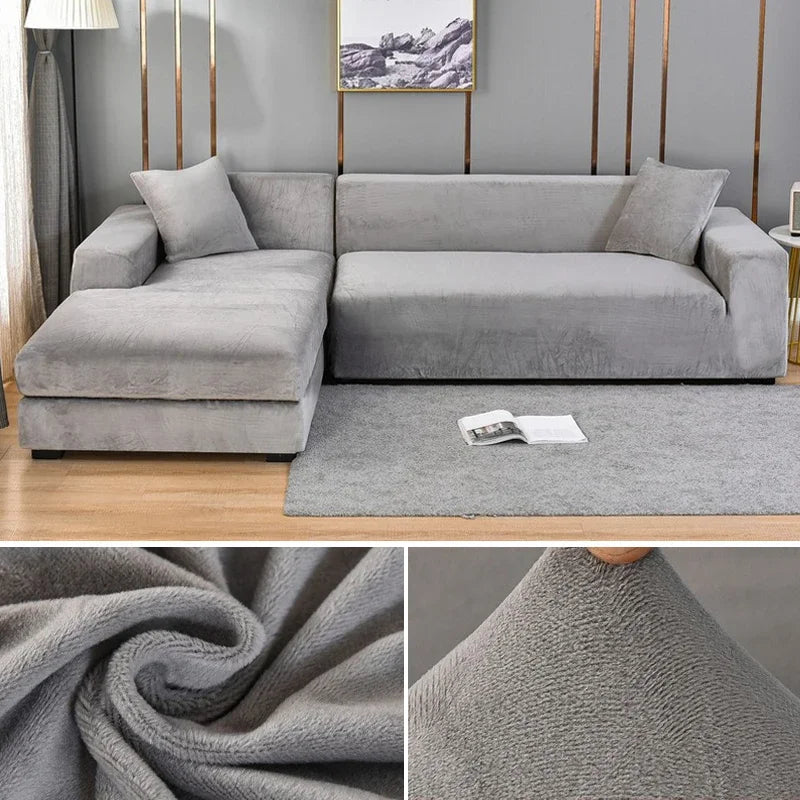 Plush Stretch Sofa Cover, solid Color