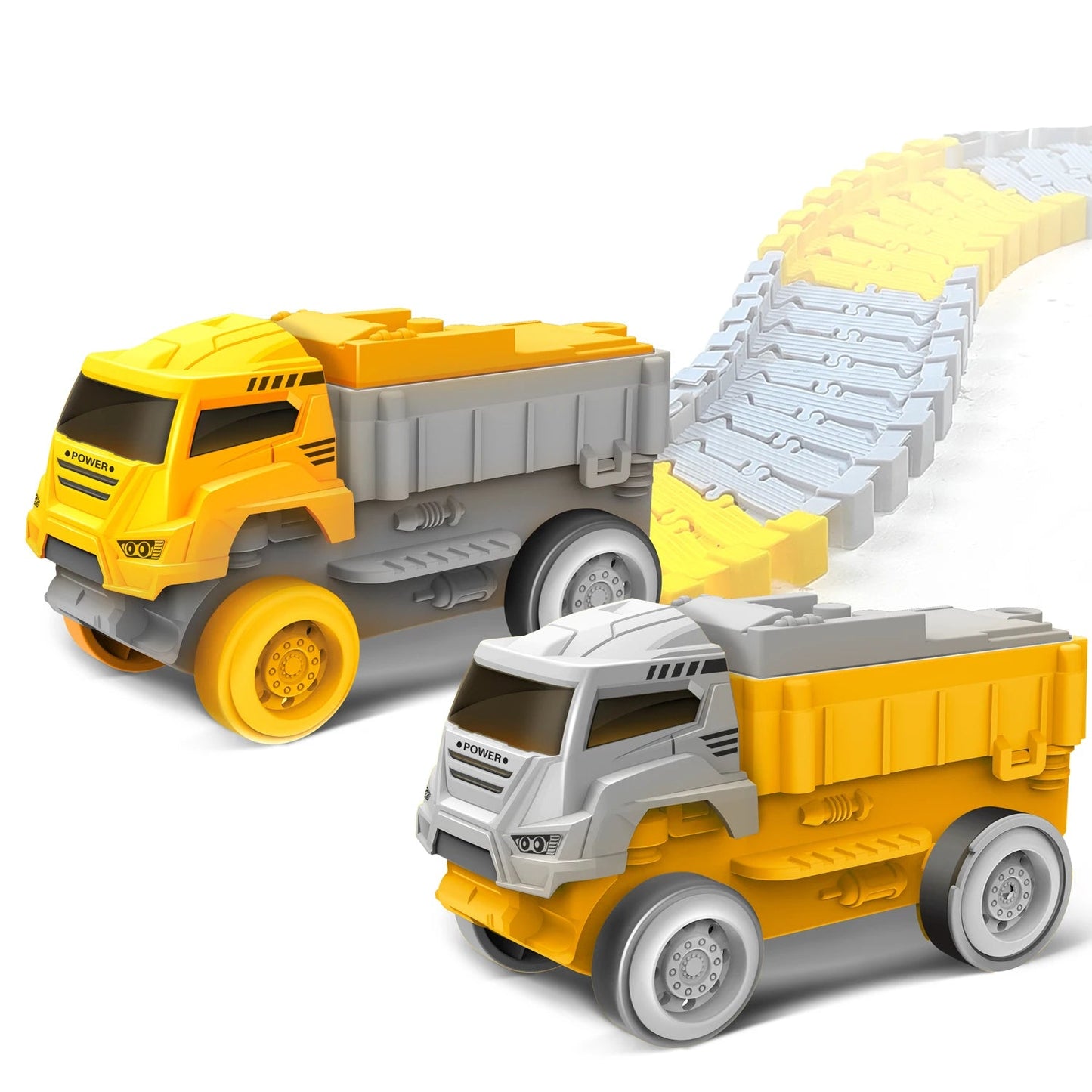 Elektrische flexible Montessori-Rennbahn mit Looping, 2 Lastwagen / Minikauf.ch