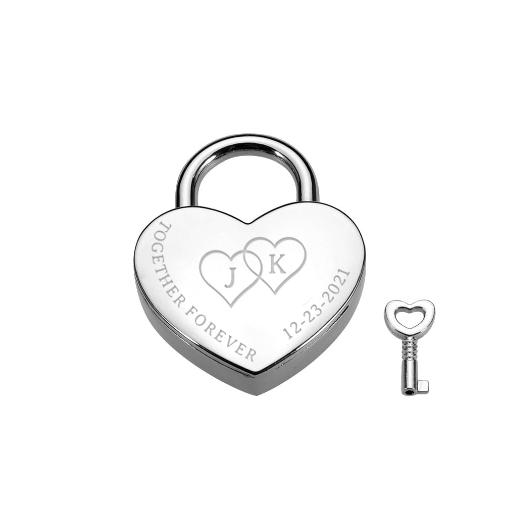 Personalisiertes Herz Vorhängeschloss mit Schlüssel, Silber / Minikauf.ch