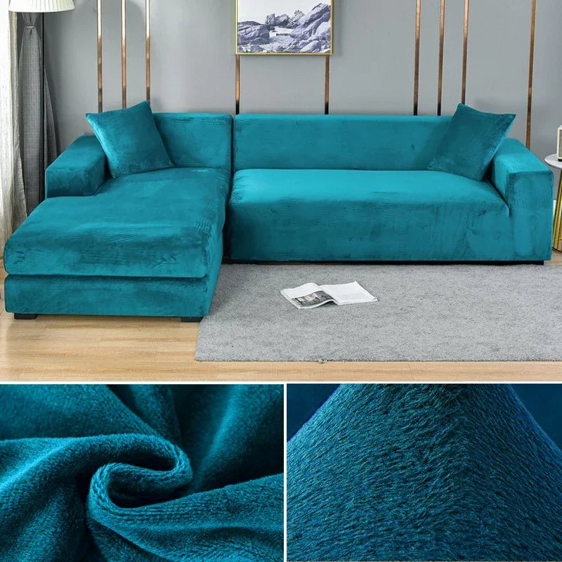 Plush Stretch Sofa Cover, solid Color