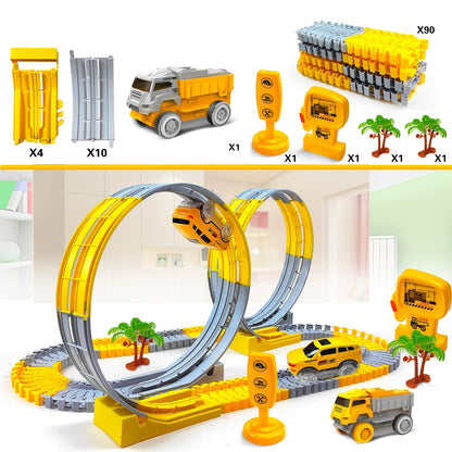 Elektrische flexible Montessori-Rennbahn mit Looping, 109 Stück Set / Minikauf.ch