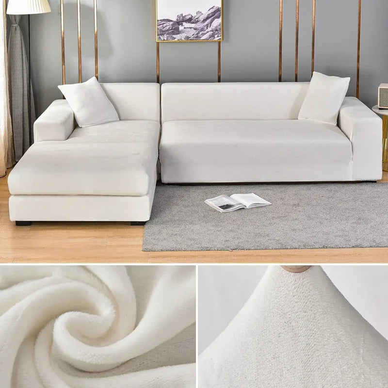 Plush Stretch Sofa Cover, solid Color