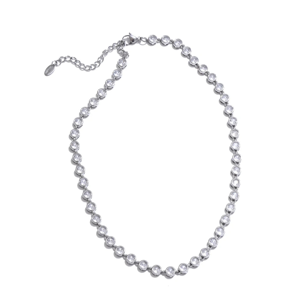 Zirkonia Schmuckset aus Edelstahl – Kette & Armband, Platinhalskette / Minikauf.ch