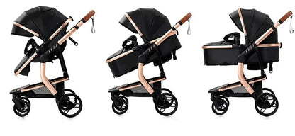 Tragbarer Leder Kinderwagen, Schwarz & Gold / Minikauf.ch