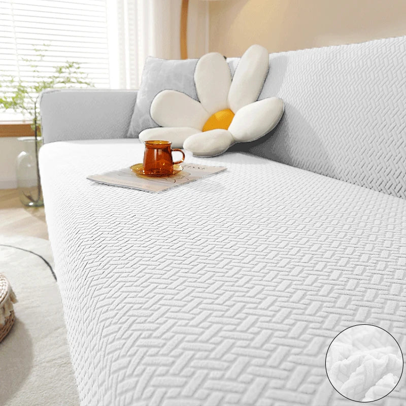 Stretch Jacquard Sofabezug - 1-5 Sitzer & Ecksofa, Weiss / Minikauf.ch